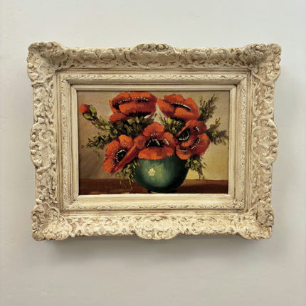Detailed Flowery Still Life Oil Painting "Poppy Bouquet" Rustic Art Holland Art Shop