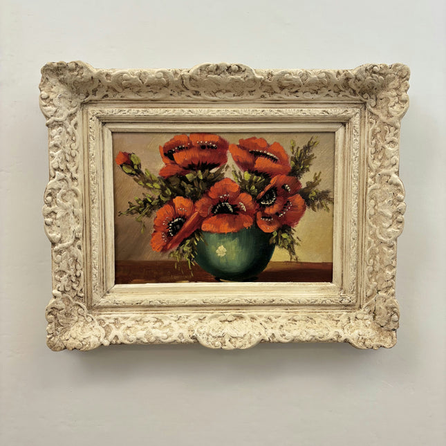 Detailed Flowery Still Life Oil Painting "Poppy Bouquet" Rustic Art Holland Art Shop