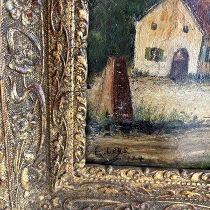 1924 Antique Landscape Oil Painting "Gilded Frame" Small Art Holland Art Shop