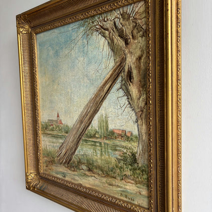 1942 Landscape Oil Painting "Leaning Tree" Art Holland Art Shop
