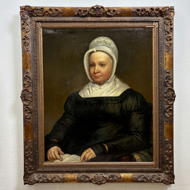 19th Century Antique Portrait Oil Painting "Seated Woman" Large Artwork Holland Art Shop