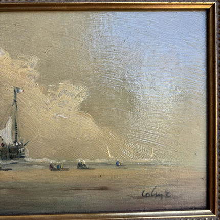 Handcrafted Seascape Oil Painting "Gilded Frame" Rustic Small Artwork Holland Art Shop
