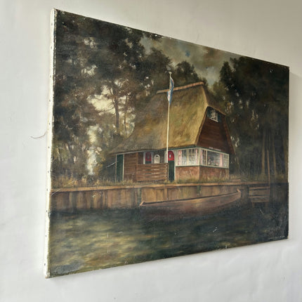 Original Landscape Oil Painting "Waterside House" Detailed Art Holland Art Shop