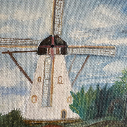 Classic Landscape Oil Painting "Windmill Tower" Expressive Small Art Holland Art Shop