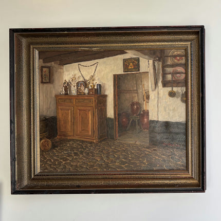 Original Interior Oil Painting "Wooden Cabinet" Handcrafted Large Art Holland Art Shop