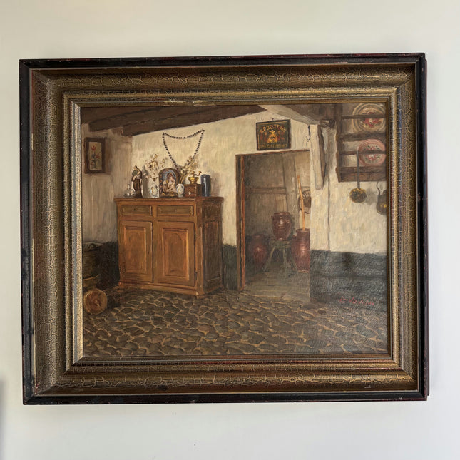 Original Interior Oil Painting "Wooden Cabinet" Handcrafted Large Art Holland Art Shop