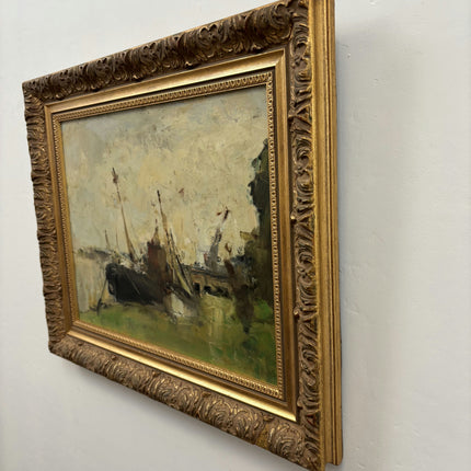Handcrafted Harbor Scene Oil Painting "Sailing Boats" Refined Belgique Artwork Holland Art Shop