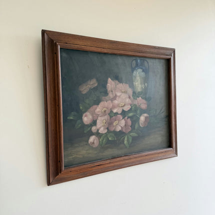 Authentic Floral Still Life Oil Painting "Pink Roses" Vintage Artwork Holland Art Shop