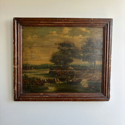 Traditional Landscape Oil Painting "Rowboat Couple" Handcrafted Art Holland Art Shop