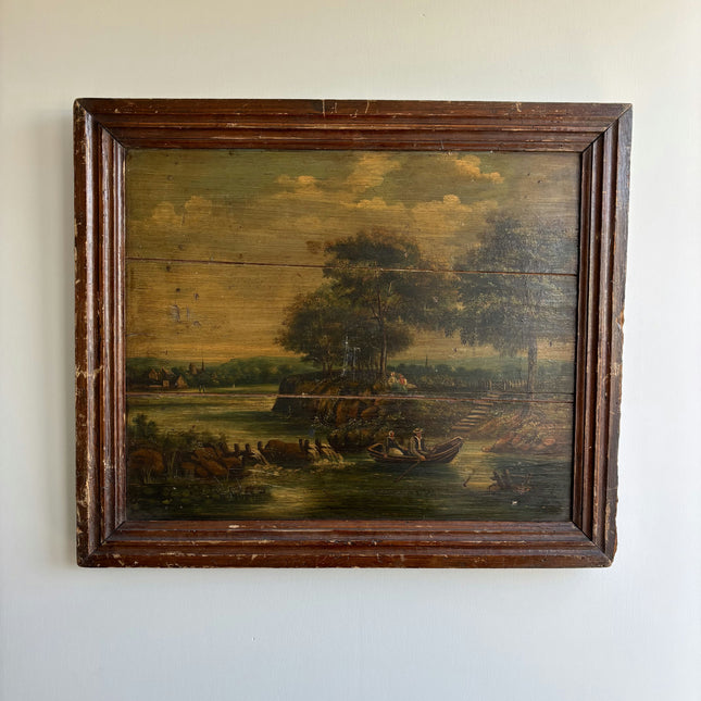 Traditional Landscape Oil Painting "Rowboat Couple" Handcrafted Art Holland Art Shop
