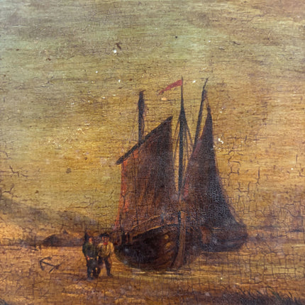 19th Century Antique Oil Painting "Sailing Ship" Small Art Holland Art Shop