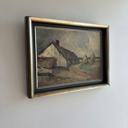 Vintage Farm Oil Painting "Thatched Cottage" Expressive Artwork Holland Art Shop