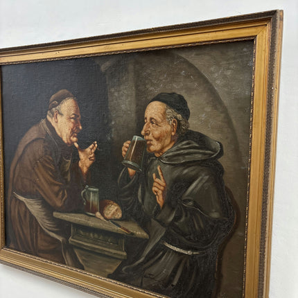 Refined Figurative Oil Painting "Drinking Monks" Detailed Art Holland Art Shop