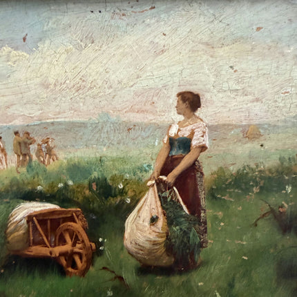 19th Century Antique Figurative Oil Painting "Woman Standing" Small Art Holland Art Shop