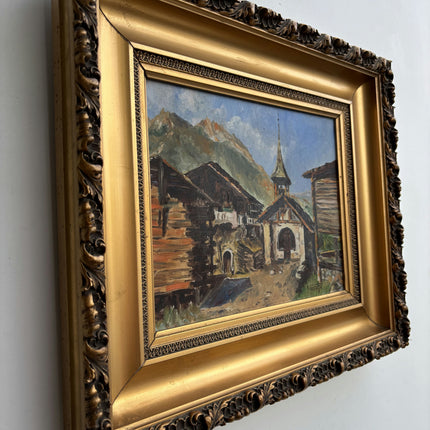 Original Landscape Oil Painting "Village Church" Vintage Art Holland Art Shop