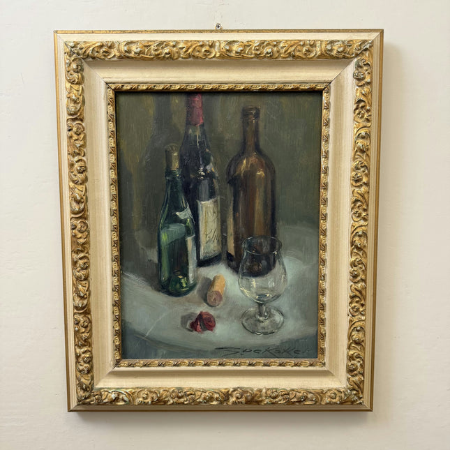 Rustic Still Life Oil Painting "Wine Bottle" Timeless Artwork Holland Art Shop