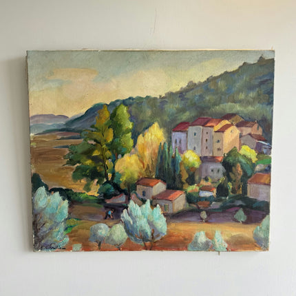 Timeless Landscape Oil Painting "Hillside Village" Rustic Artwork Holland Art Shop