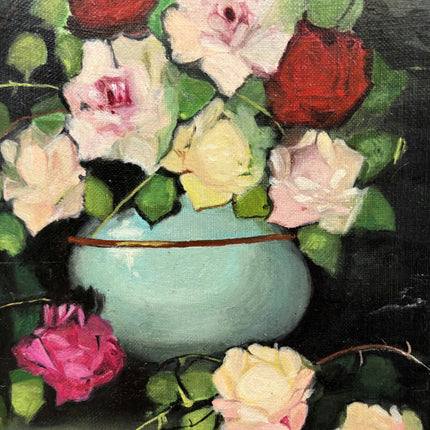 Authentic Floral Still Life Oil Painting "Blue Vase" Classic Small Art Holland Art Shop