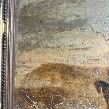 19th Century Antique Winter Landscape Oil Painting "Mounted Frame" Small Artwork Holland Art Shop