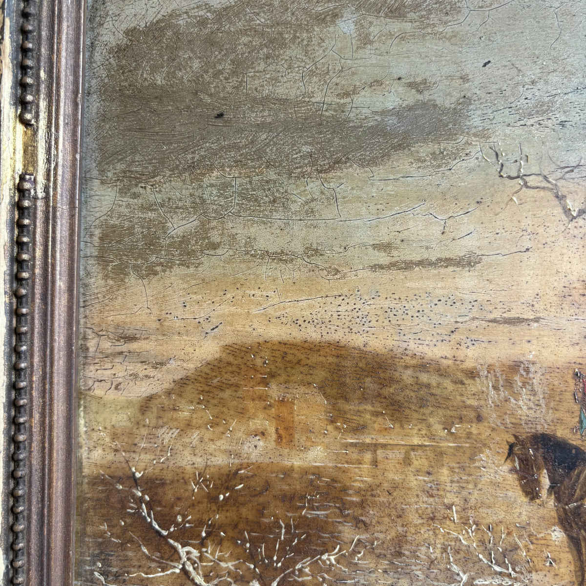 19th Century Antique Winter Landscape Oil Painting 