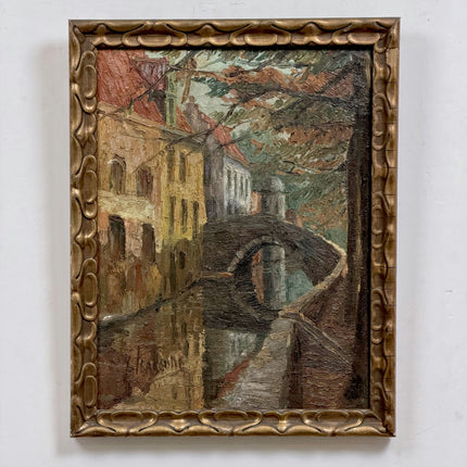 Antique Cityscape Oil Painting "Stone Bridge" Authentic Art Holland Art Shop