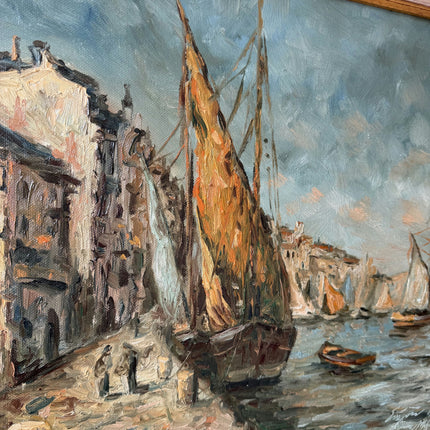 Expressive Harbor Scene Oil Painting "Sailing Boat" Rustic Art Holland Art Shop