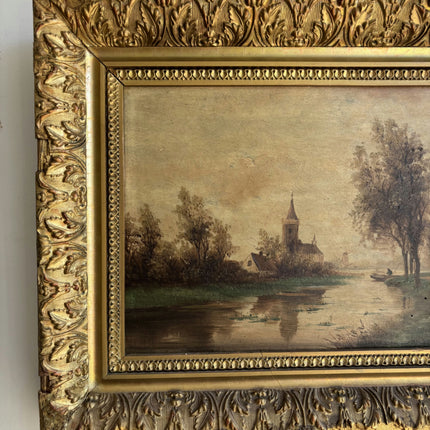 19th Century Antique Landscape Oil Painting "Gilded Frame" Artwork Holland Art Shop
