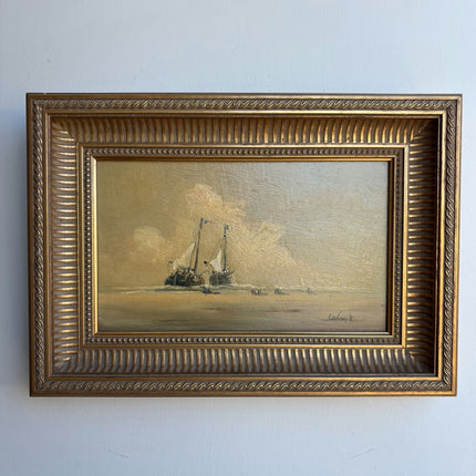 Handcrafted Seascape Oil Painting "Gilded Frame" Rustic Small Artwork Holland Art Shop