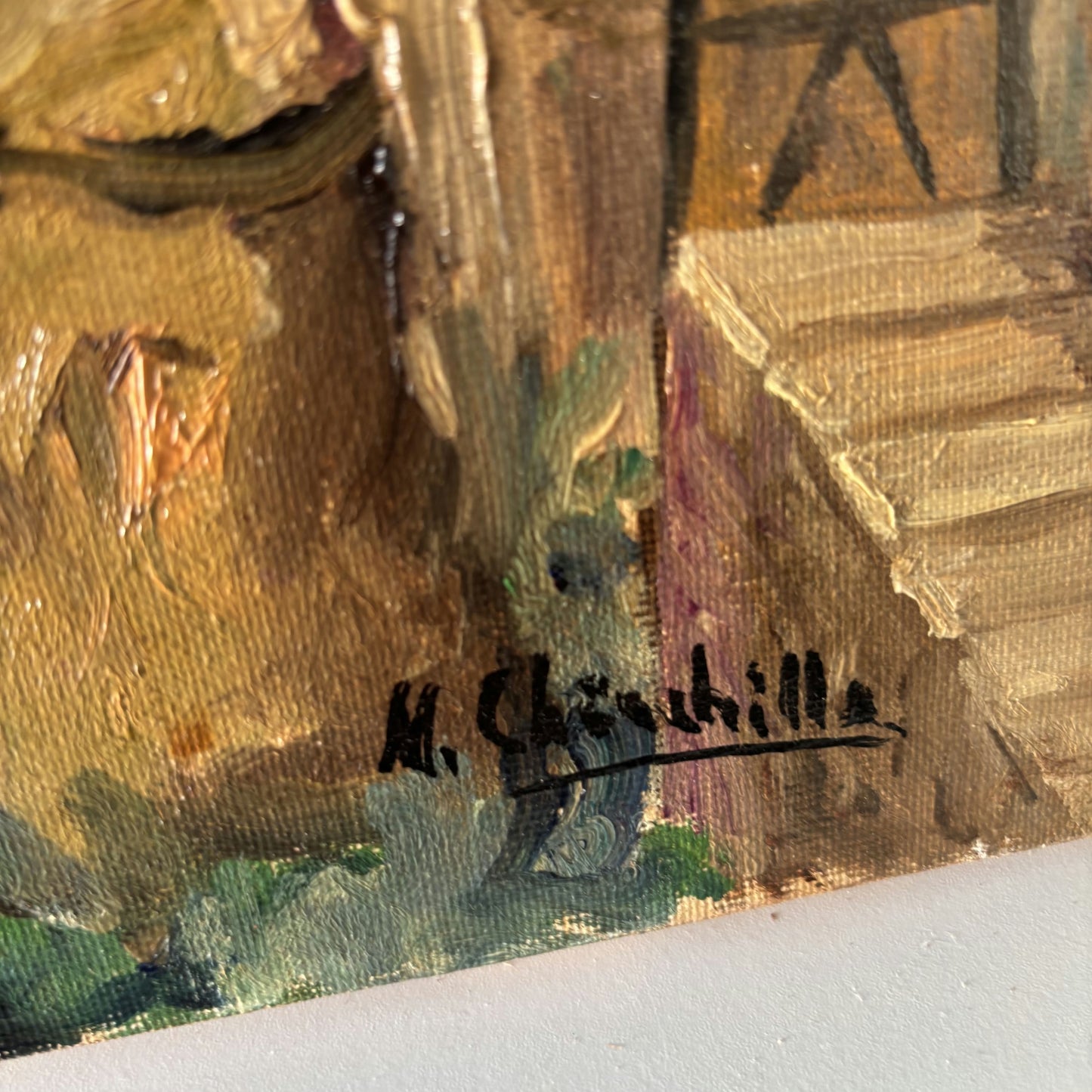 Vintage Landscape Oil Painting "Hanging Houses" Marvelous Medium Artwork