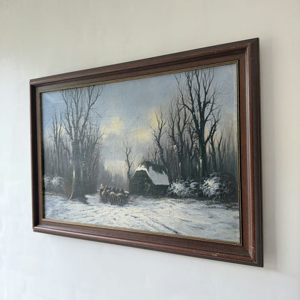Original Winter Landscape Oil Painting "Snowy Cottage" Expressive Art Holland Art Shop