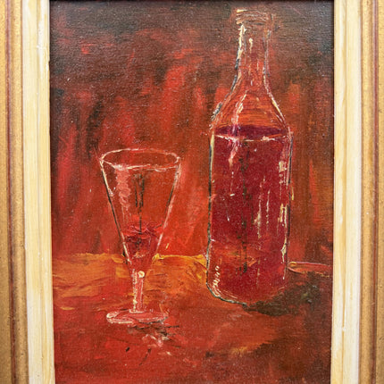 Original Still Life Oil Painting "Red Bottle" Rustic Small Art Holland Art Shop