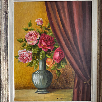 Original Floral Still Life Oil Painting "Rose Vase" Vintage Art Holland Art Shop