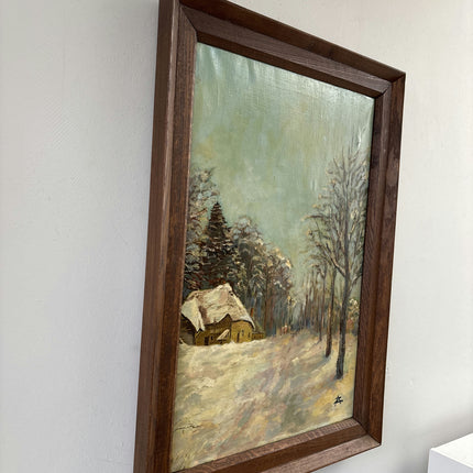 Classic Oil Painting Winter Landscape "Snowy Cabin" Handcrafted Medium Artwork