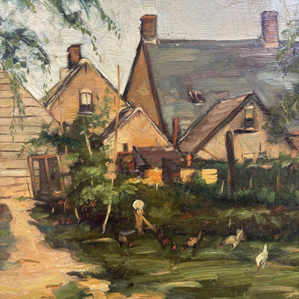 Vintage Farm Oil Painting "Village Houses" Authentic Large Artwork Holland Art Shop