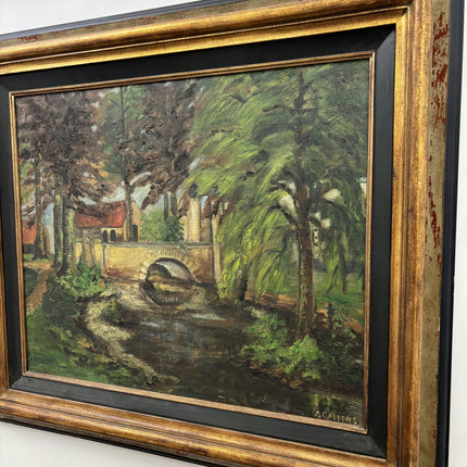 Rustic Landscape Oil Painting "Stone Bridge" Detailed Large Artwork Holland Art Shop