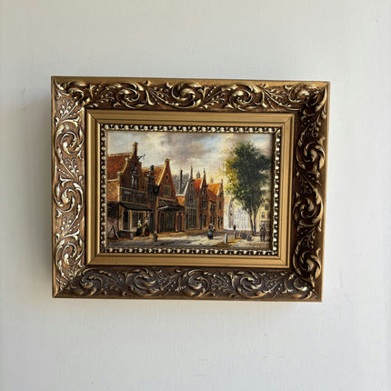 Expressive Cityscape Oil Painting "Golden Frame" Authentic Small Art Holland Art Shop