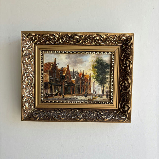 Expressive Cityscape Oil Painting "Golden Frame" Authentic Small Art Holland Art Shop