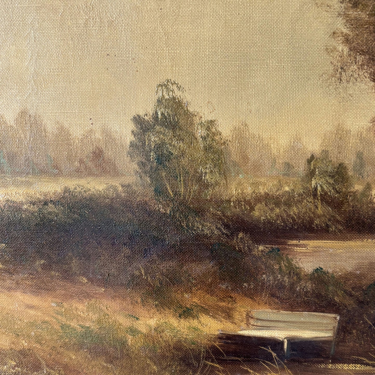 Antique Landscape Oil Painting "Thatched Cottage" Handcrafted Large Art