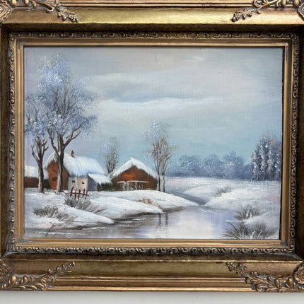 Traditional Winter Landscape Oil Painting "Snowy Cottage" Classic Small Artwork Holland Art Shop