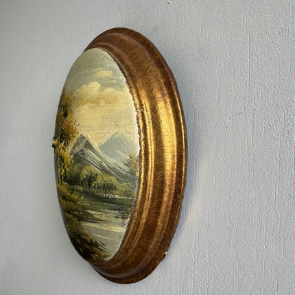 Rustic Landscape Oil Painting "Oval Frame" Vintage Small Artwork Holland Art Shop