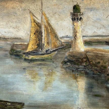 Refined Harbor Scene Oil Painting "Sailing Boat" Original Artwork Holland Art Shop