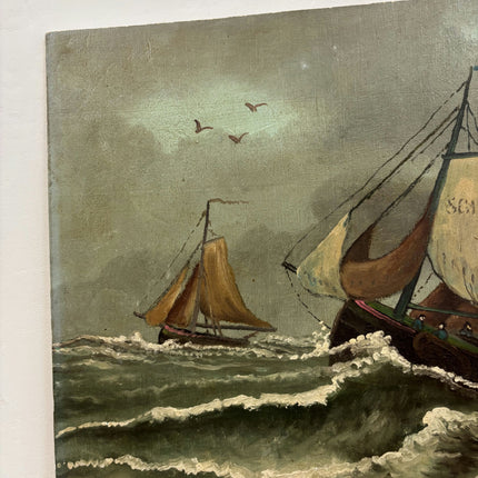 Authentic Seascape Oil Painting "Fishing Boat" Traditional Small Art Holland Art Shop