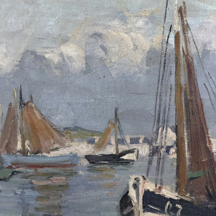 Expressive Harbor Scene Oil Painting "Fishing Boat" Vintage Large Artwork Holland Art Shop