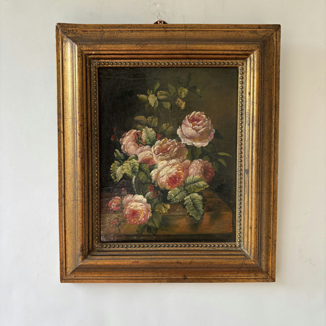 Vintage Flowery Still Life Oil Painting "Peony Bouquet" Original Small Art Holland Art Shop