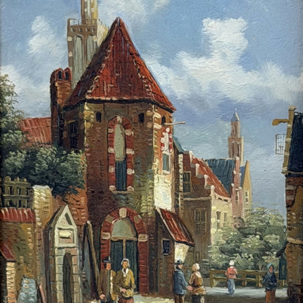 Traditional Cityscape Oil Painting "Village Gate" Handcrafted Small Artwork Holland Art Shop