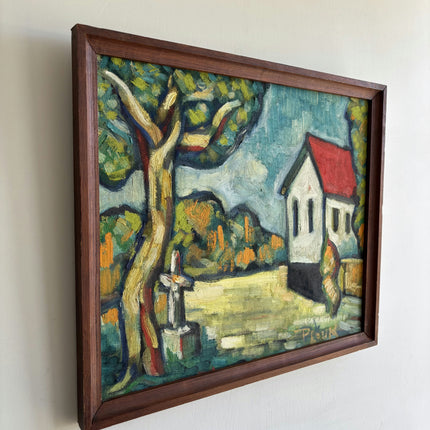 Expressive Landscape Oil Painting "White Church" Rustic Art Holland Art Shop