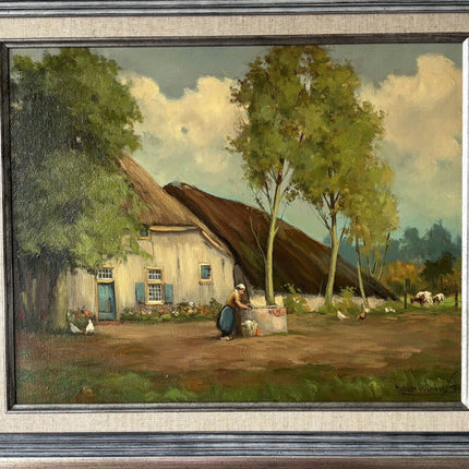 Detailed Farm Oil Painting "Thatched Cottage" Refined Artwork Holland Art Shop