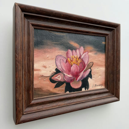 Timeless Floral Still Life Oil Painting "Pink Lotus" Original Small Art Holland Art Shop