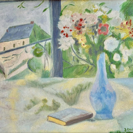 Vintage Still Life Oil Painting "Blue Vase" Rustic Art Holland Art Shop
