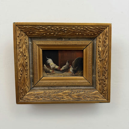 19th Century Antique Animals Oil Painting "Golden Frame" Small Art Holland Art Shop